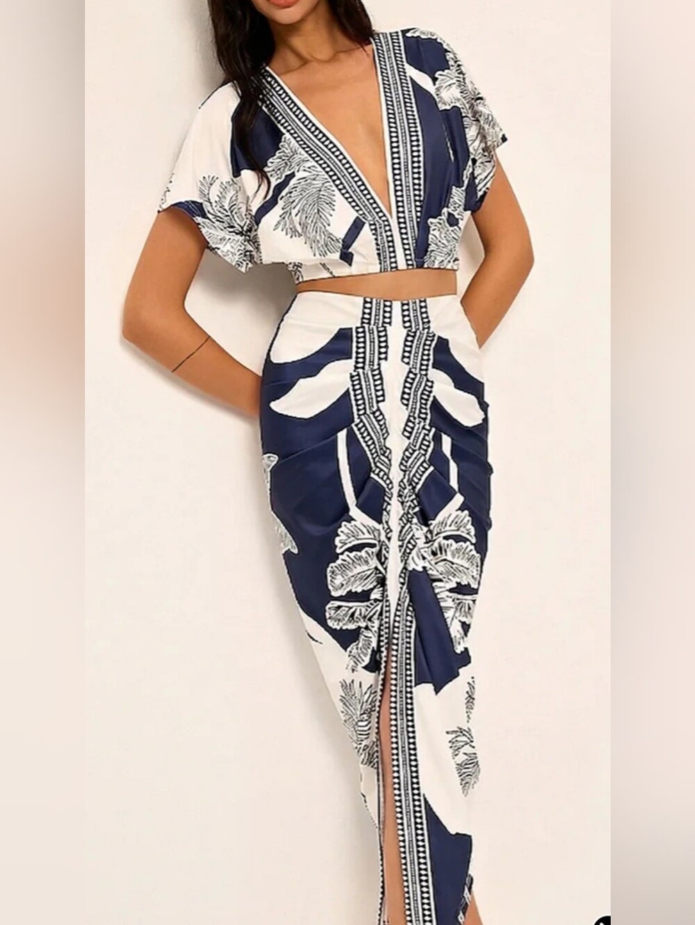 Commense Navy & White Floral V-Neck Maxi Dress